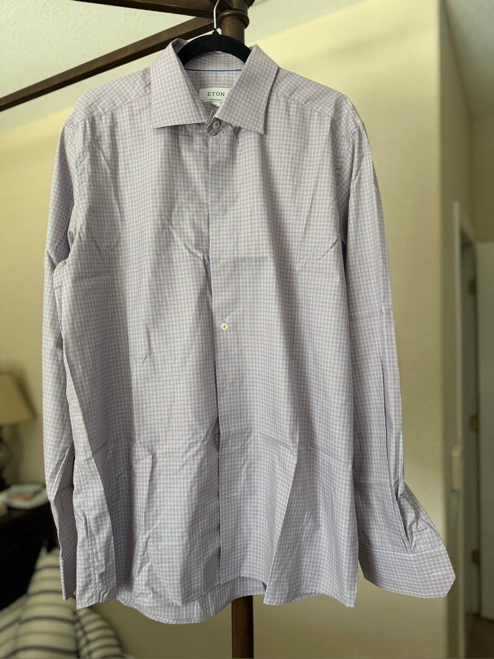 Eton Men's Orange and Blue Subtle Check Dress Shirt